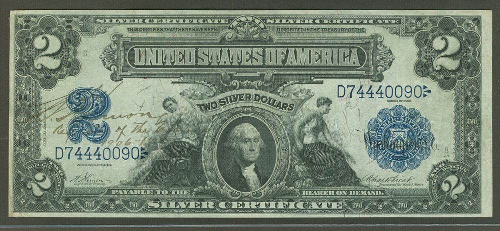 Fr.251, 1899 $2 Silver Certificate, Vernon Autographed, D74440090, AU